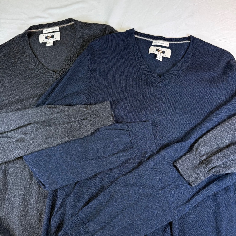 Lot of 2 Joseph Abboud Extra Fine Merino Wool Sweaters V Neck Men's Size‎ XL